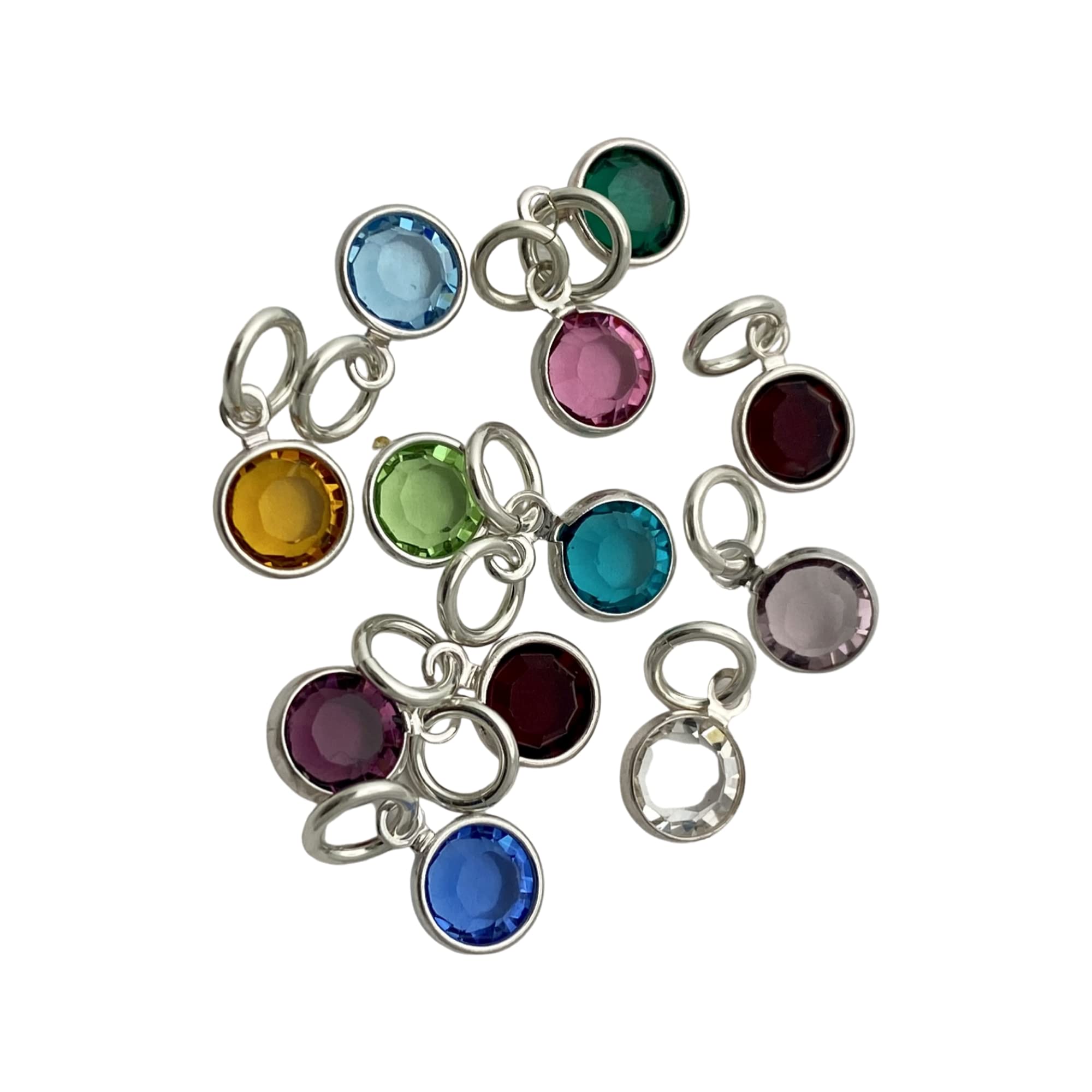 Birthstone crystal charms, Birth month charms, Mom grandmother charms, silver