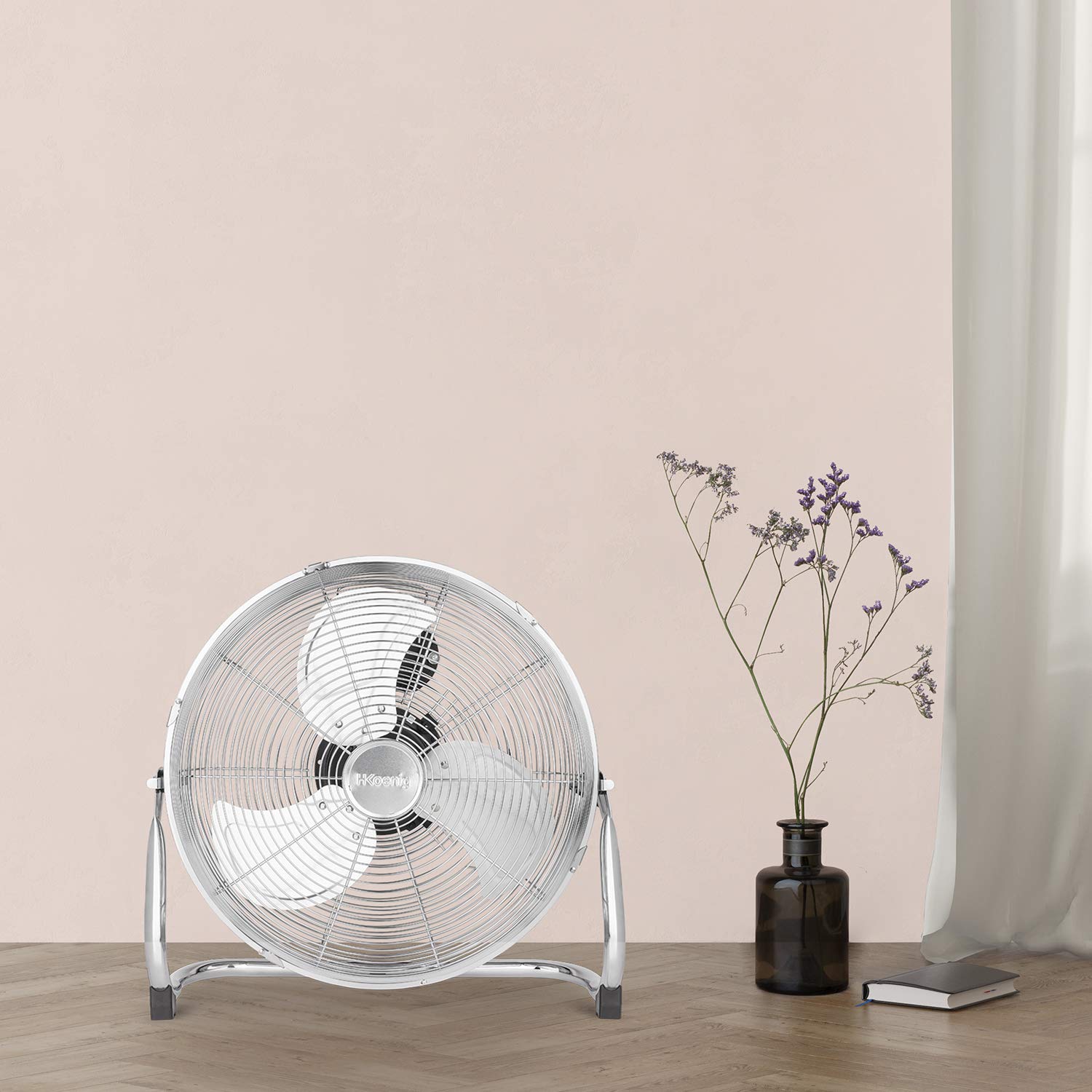 H.Koenig Ventilateur de Sol JOE32, 45cm, 100W, 3 Vitesses, Inclinaison Réglable, 3 Pâles, Pieds Antidérapants, Silencieux, Métal Chromé