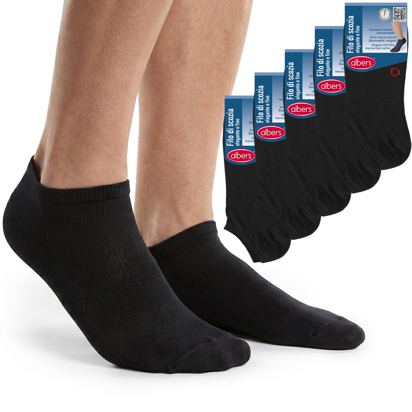 alber's Lot de 5 paires mini-chaussettes pour homme en fil d'Écosse, coton mercerisé fin, élégant et confortable