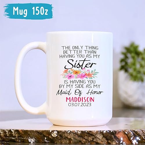 Miniatura 5 de Taza de café personalizada con propuesta de dama de honor, taza de regalo para hermana por mi lado como mi dama de honor, regalo para hermana amiga,
