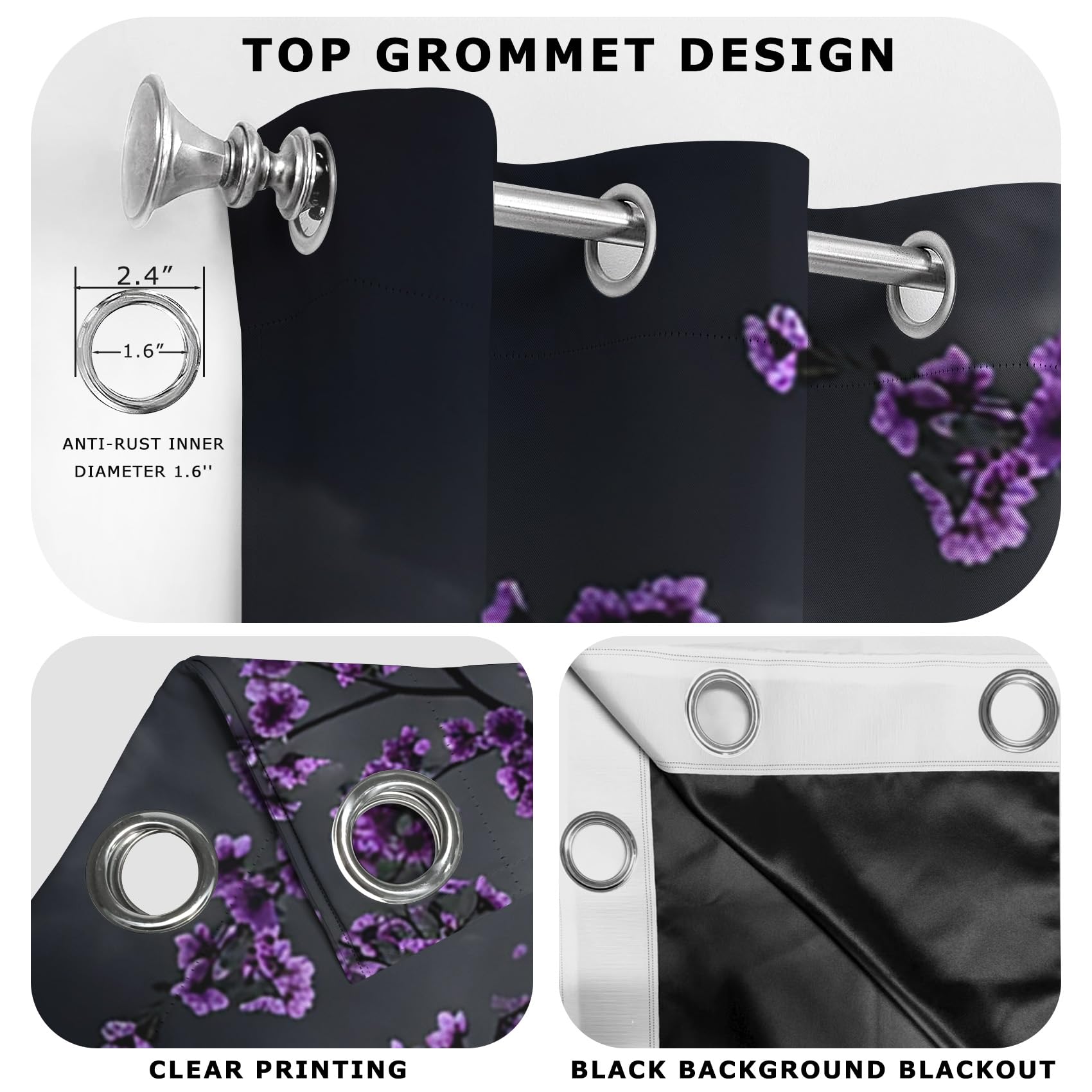 Mondlicht Kirschblüten Vorhänge Blickdicht Wohnzimmer Nacht See Motiv Vorhang mit ösen Gardinen 160 cm Hoch 2er Set Verdunklungsvorhänge für Schlafzimmer Fenster