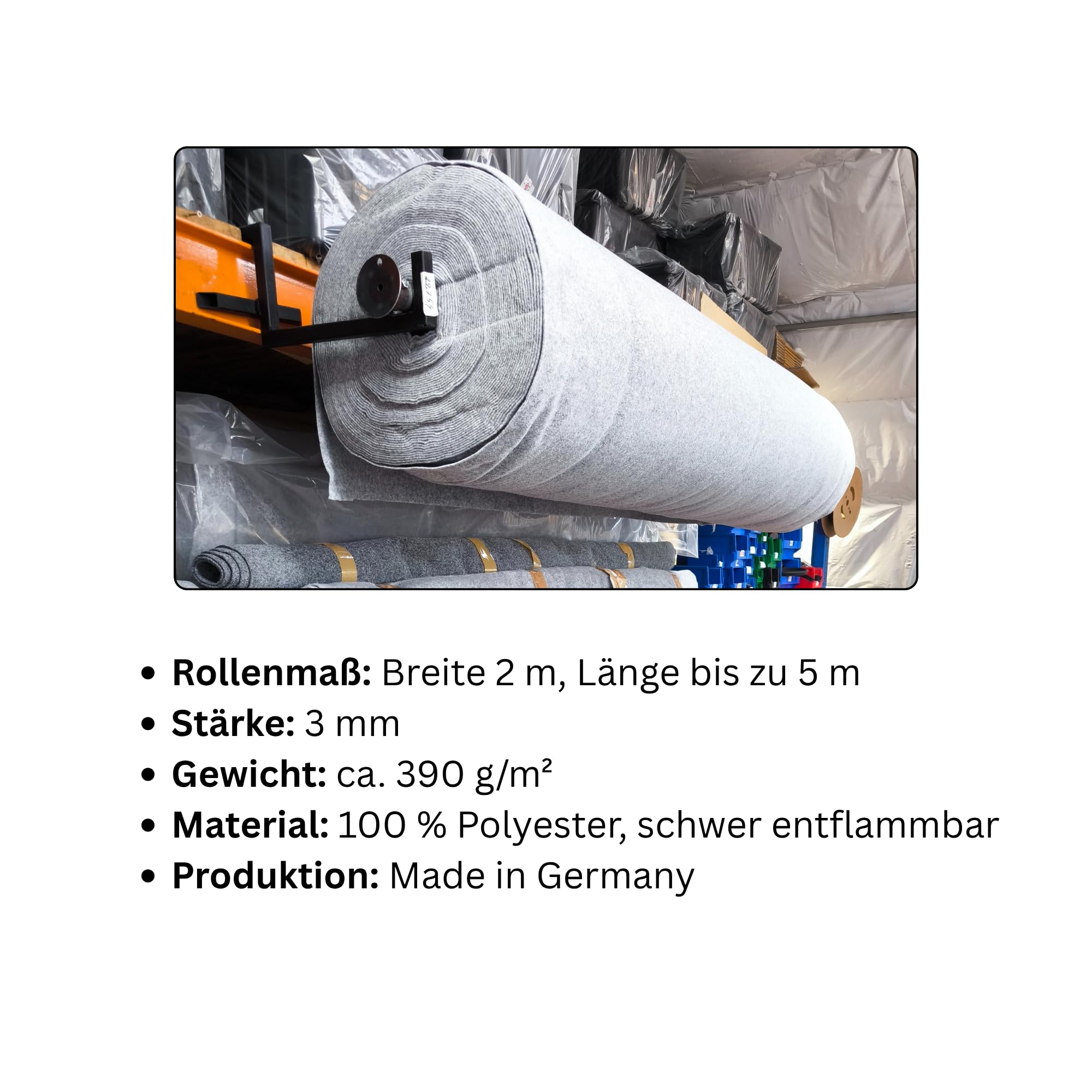 PUNDMANN 4-Wege-Superstretch Carpet Filz 3mm 390g pro m² gerollt für Fahrzeug Innenraum Ausbau Wohnmobil Wohnwagen Camper Caravan KFZ (Silbergrau, 2m² (2m x 1m))