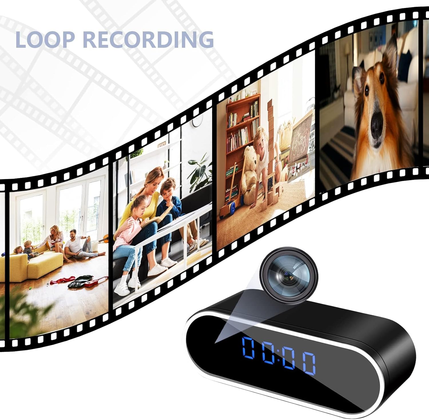 WiFi Camera Clock, 1080P HD Wireless Security Camera with Night Vision, Motion Detection, Mobile Alerts, Pet Camera with Phone App, Indoor Nanny Cam for Home & Office