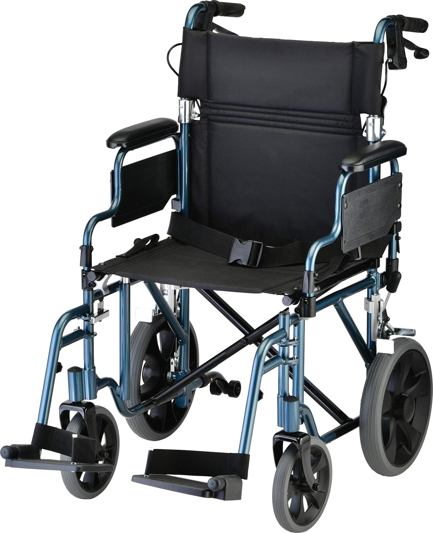 NOVA Medical Products Lightweight Transport Chair with Locking Hand Brakes, Blue