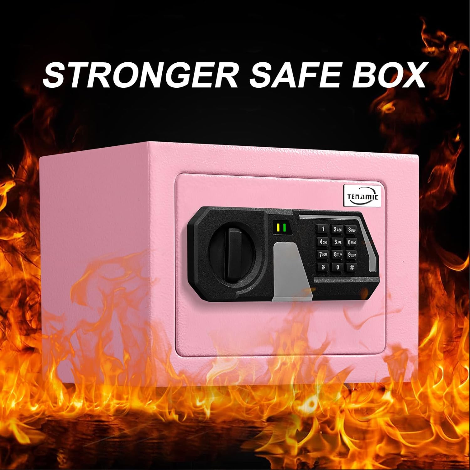 Tenamic Safe Storage Box 0.23 Cubic Feet Electronic Digital Security Box, Keypad Lock Box Cabinet Safes, Solid Alloy Steel Office Hotel Home Safe, Pink