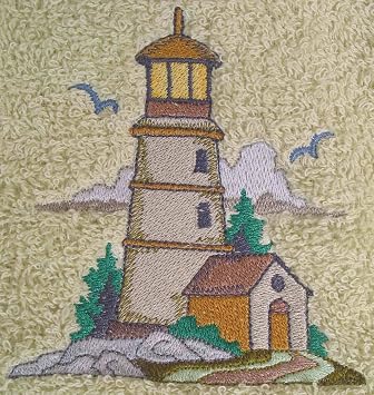 Bath Towel Set with Embroidered Green Lighthouse