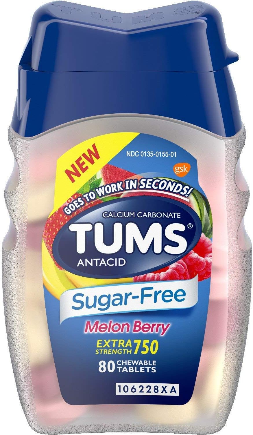 Tums Sugar-Free Antacid, Melon Berry, 80 Chewable Tablets (Pack of 2)