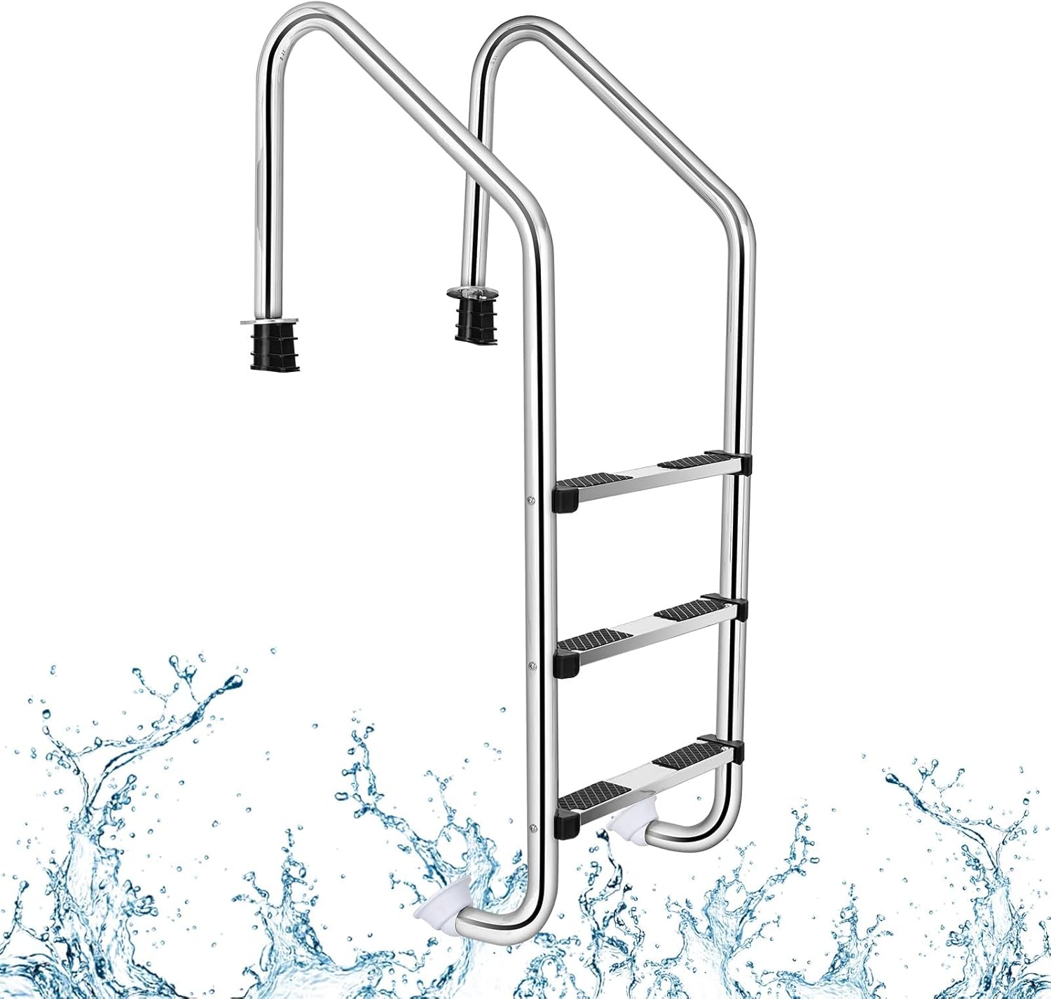 ERGOMASTER Swimming Pool Ladder, 3-Step In-Ground Stainless Steel Pool Stair, Non-Slip Steps & Ergonomic Handrails, 265 LBS Weight Capacity for Indoor/Outdoor Pool, Water Park