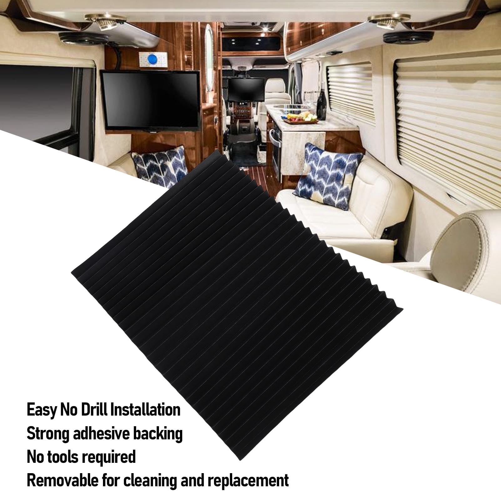 CHICIRIS Stores de Fenêtre pour Camping-Car, Tissu Non tissé Occultant, Adhésif sans Perçage, 90 X 180 Cm, avec Ruban de Fixation pour Caravane (Black)