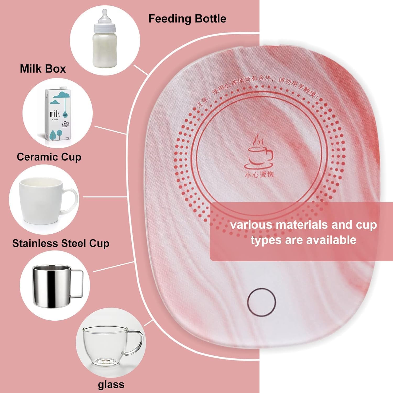 Coffee Mug Wamer, Beverage Warmer,Lovely ins Coffee Cup with Warmer Set, Auto On/Off Gravity-Induction Coffee Tea Water Milk Warmer with Mug for Office Home Use (Pink)