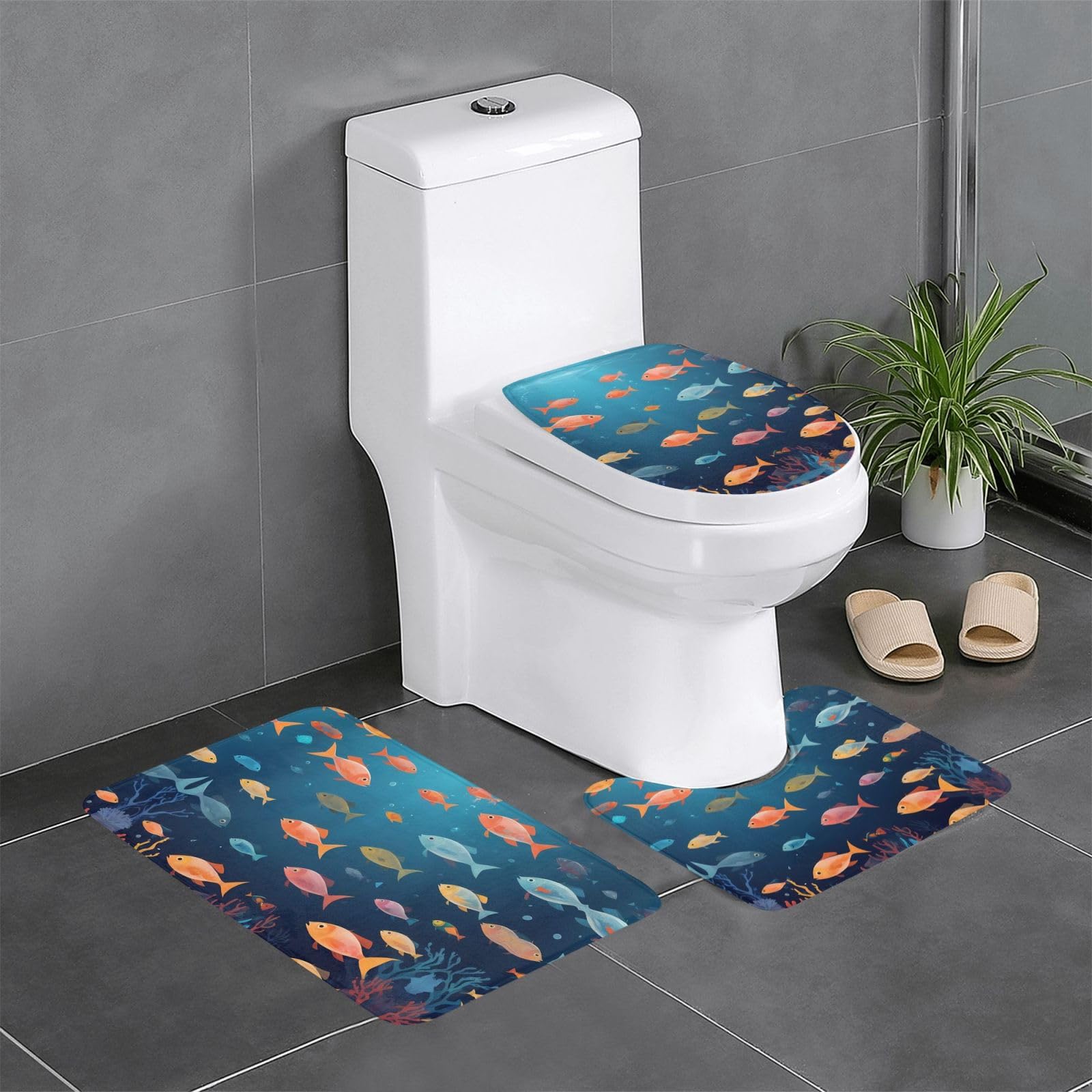 Tapis de salle de bain antidérapants 61x40 cm lot de 3 tapis de douche lavables motif poisson