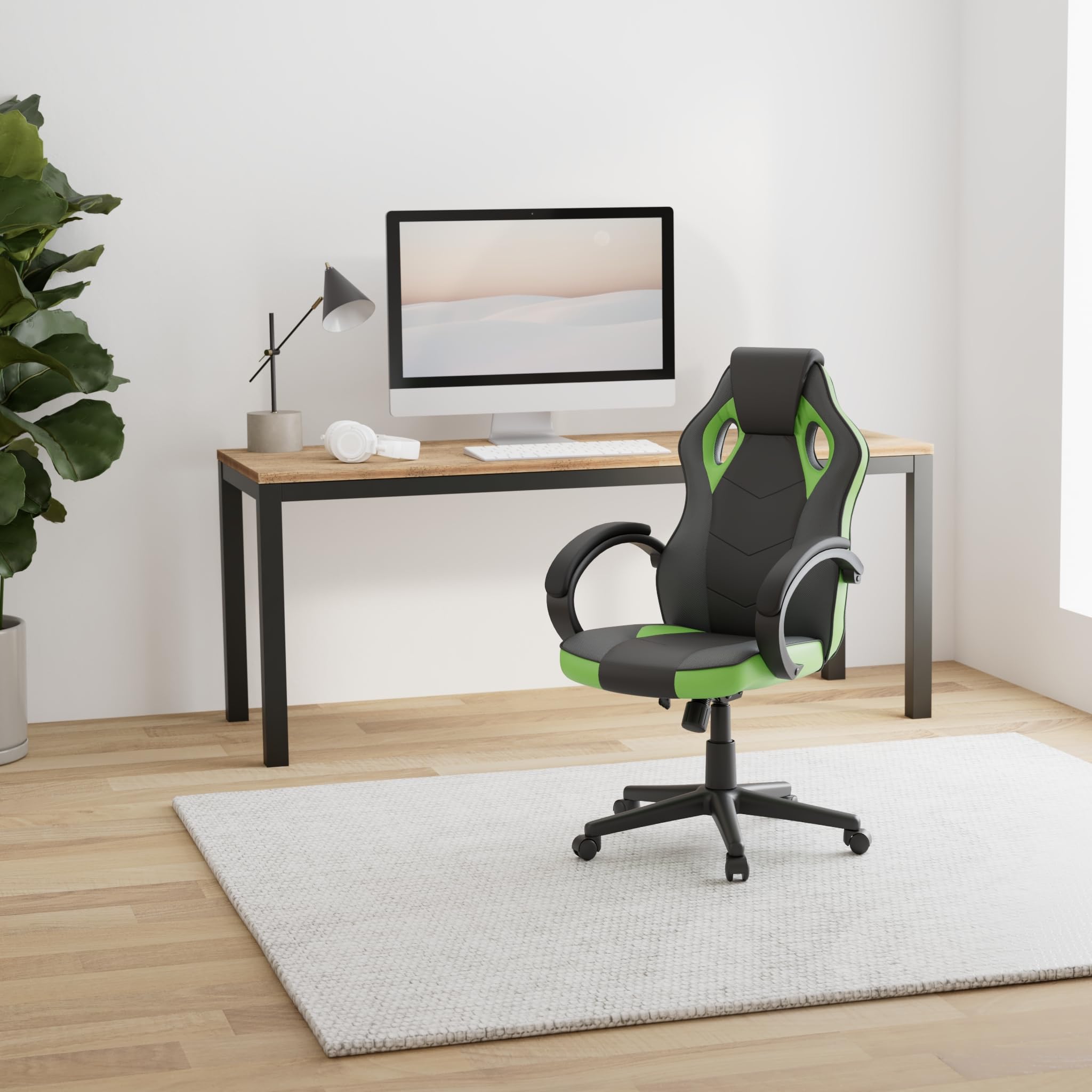 BAKAJI Silla Gaming Premium Profesional - Silla de Oficina direccional, Ruedas giratorias, Deportivas, para Oficina - Silla de Escritorio Ergonómica - Altura Regulable (Green)