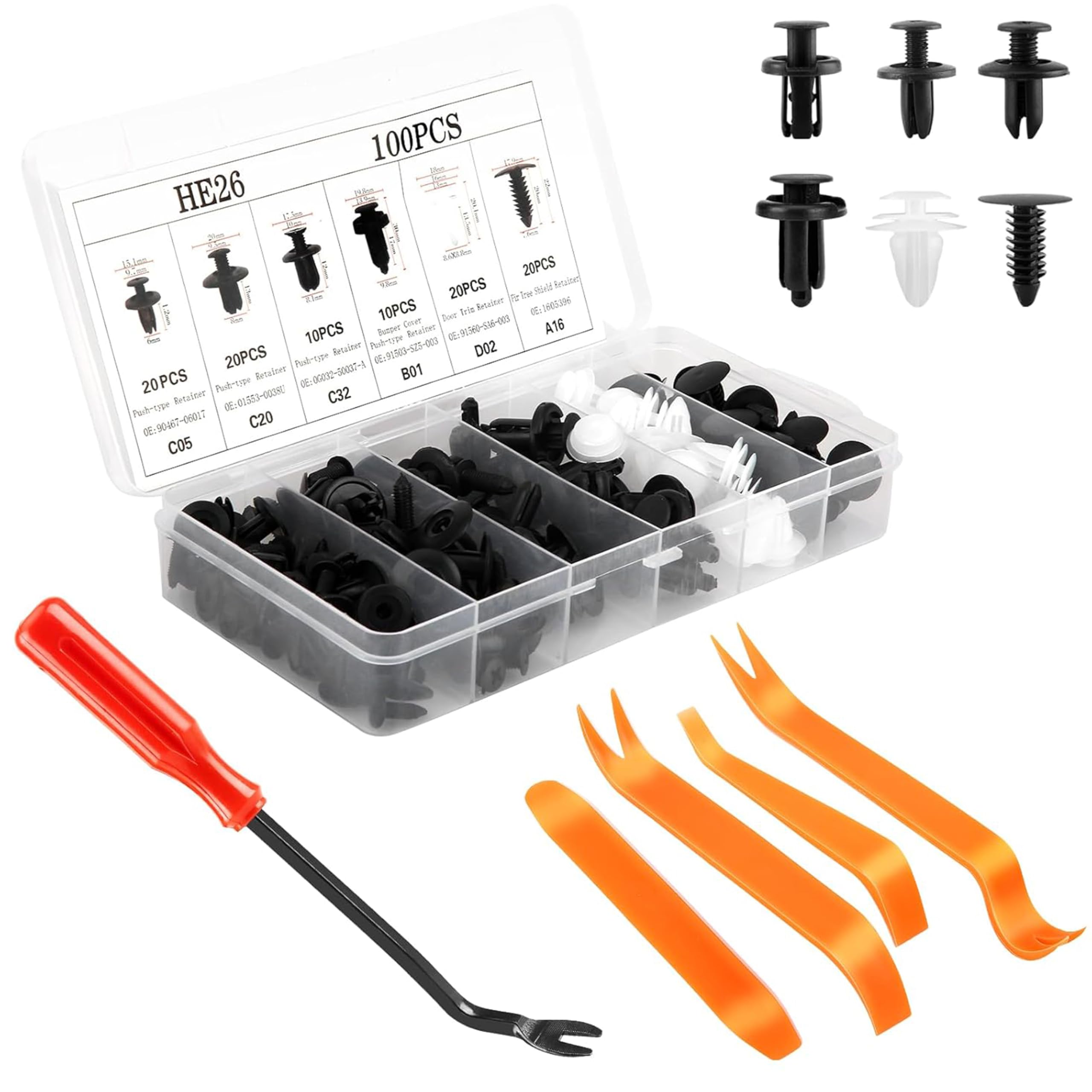 100 Pièces Clips de Fixation Voiture pour Citroen Jumpy III/3 XS 2016-2024,6 Taille Clips Agrafes Carrosserie livrer 5 Outils de démontage de vis de Voiture