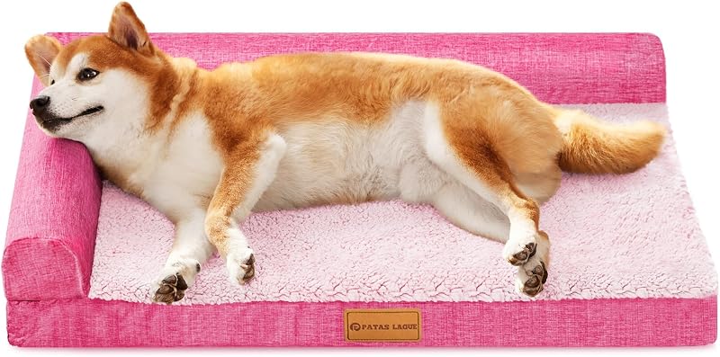 Cama Ortopédica para Cães com Espuma Tipo Caixa de Ovo e Laterais Rosa Patas Lague 91,44 x 60,96 cm
