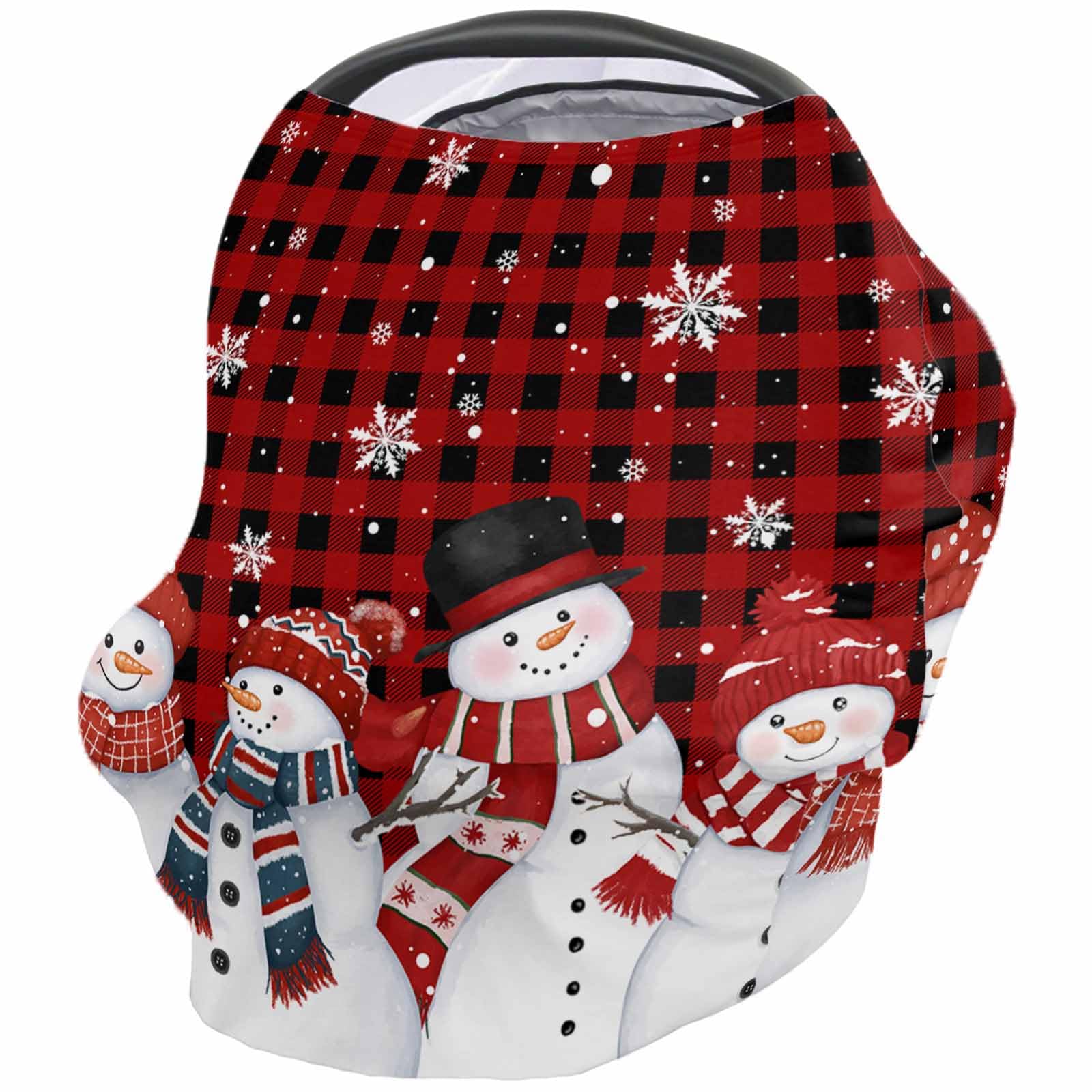Nursing Cover for Breastfeeding Scarf, Merry Christmas Red Black Plaid Snowman Snowflake Baby Car Covers Super Soft Multi Use for Canopy Shopping Cart Cover Blanket Stroller Cover
