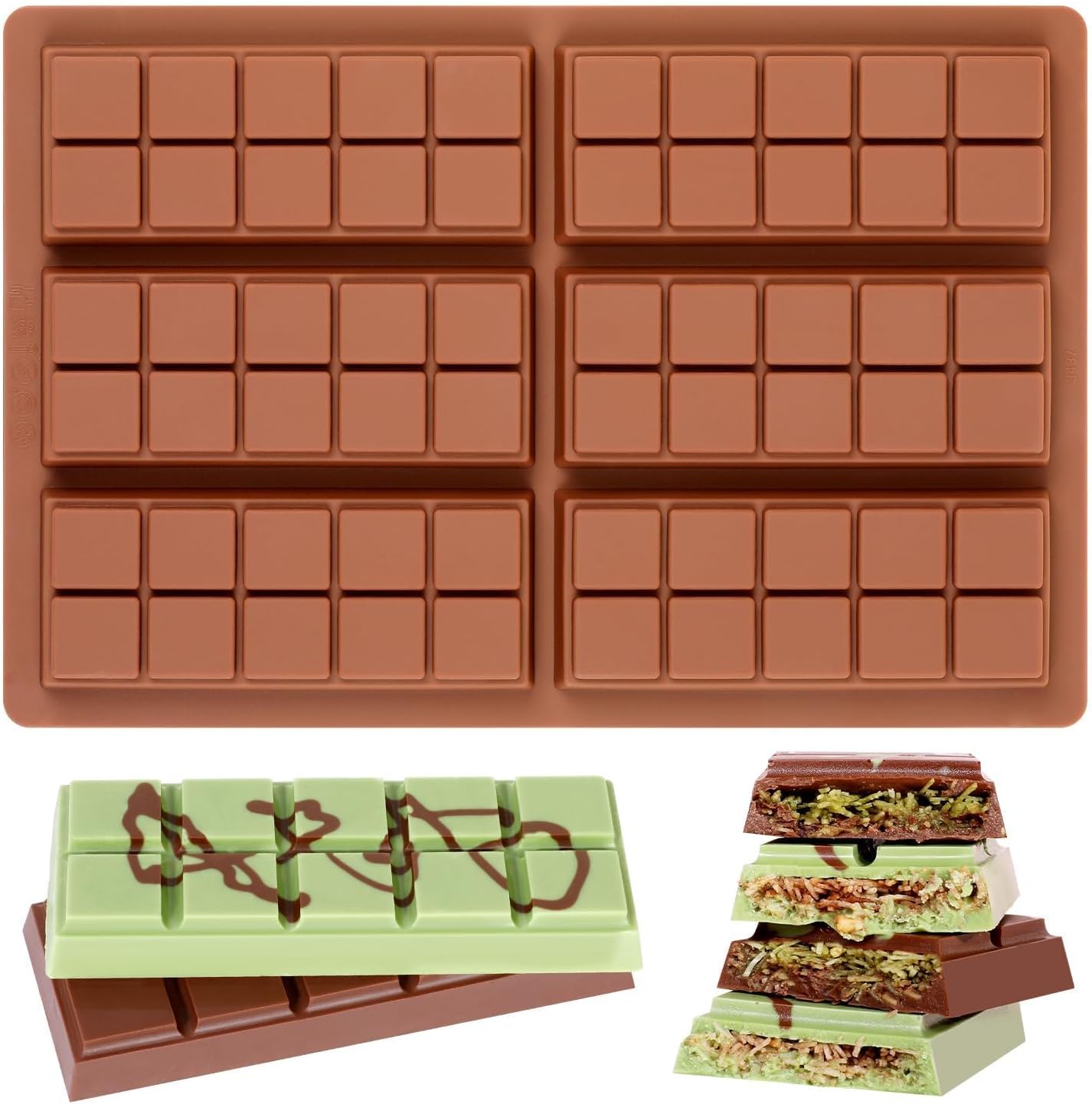 Chocolate Bar Mold - Non-Stick Chocolate Molds, Food Grade Silicone Deep Mold for Dubai Pistachio, Candy, Snacks