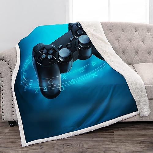 Jekeno Manta de videojuegos para niños, adolescentes, niñas, hombres y mujeres, Navidad, cumpleaños, color azul, decoración de videojuegos, hogar,