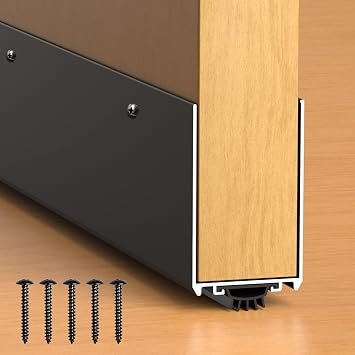 Aluminum Door Draft Stopper, 1-3/4 x 36 Weather Stripping Seal with Kick Plate, Under Door Gap Filler, U-Shape Door Sweep for Bottom of Doors Exterior/Interior Black, 1 Pack