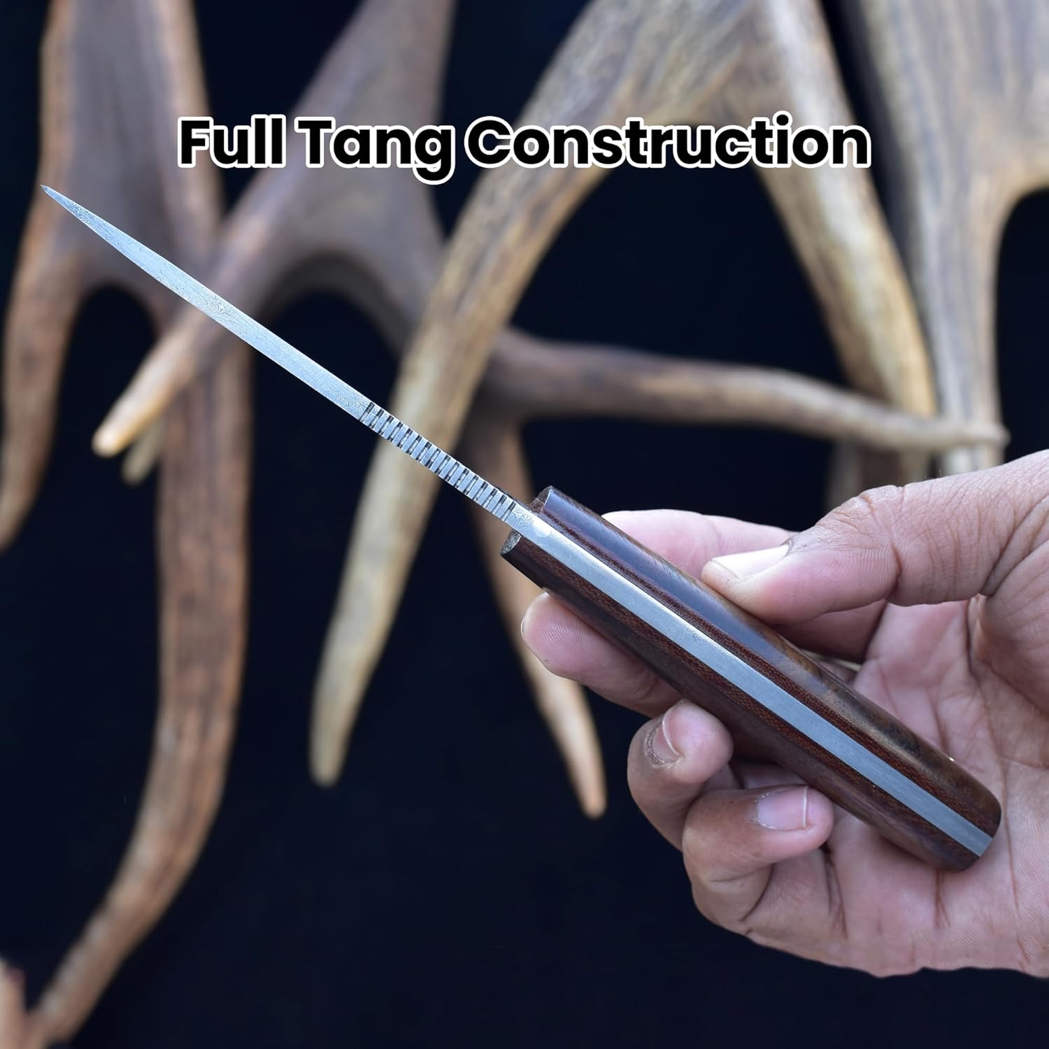 Knives Ranch Handmade Cardinal Bushcraft Damascus Steel Knife with Rosewood Handle and Heavy-duty Leather Sheath