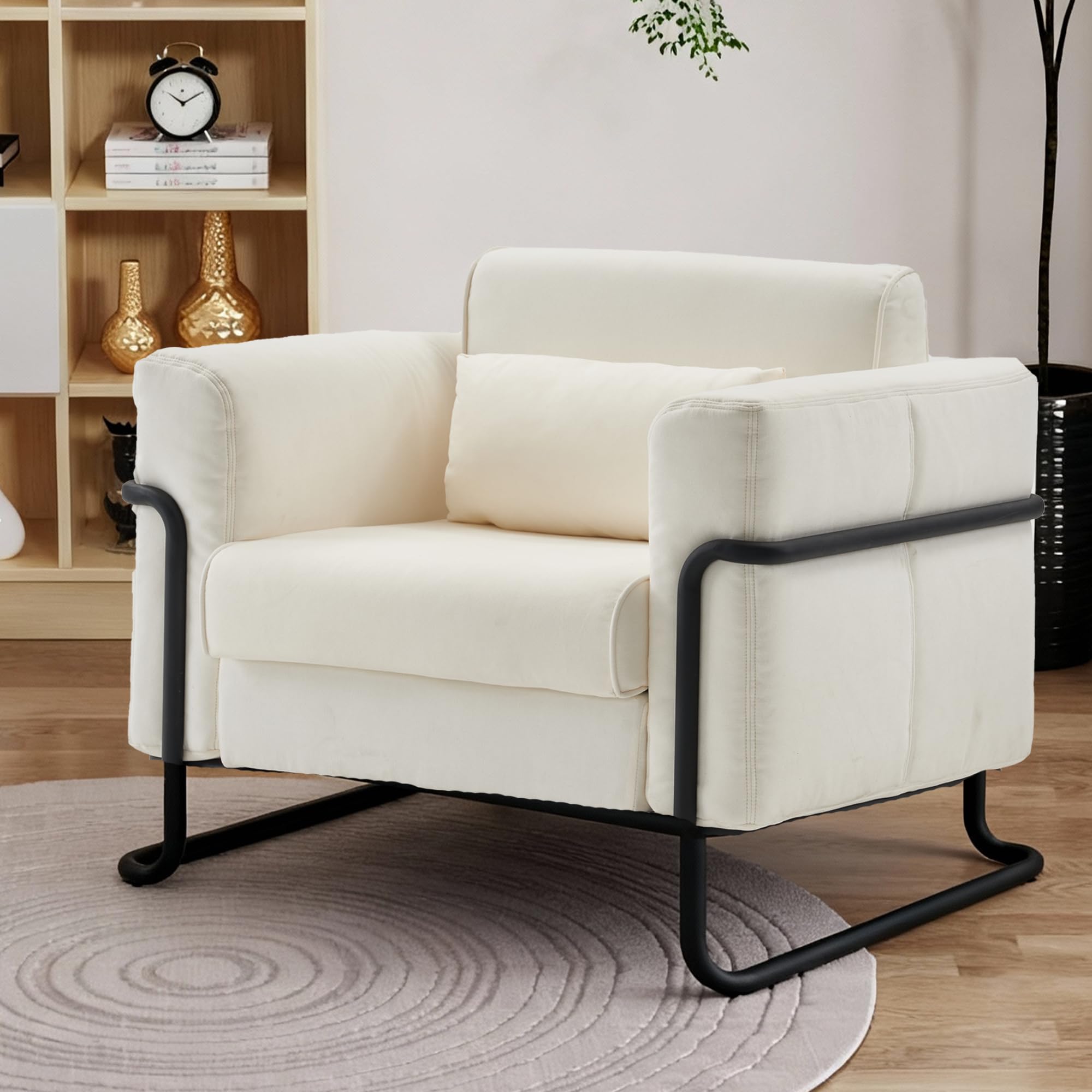 Mingone Sessel Wohnzimmer Loungesessel Sofa 1 Sitzer Relaxsessel Polstersessel Gepolsterter Cocktailsessel Schlafzimmer Design Creme