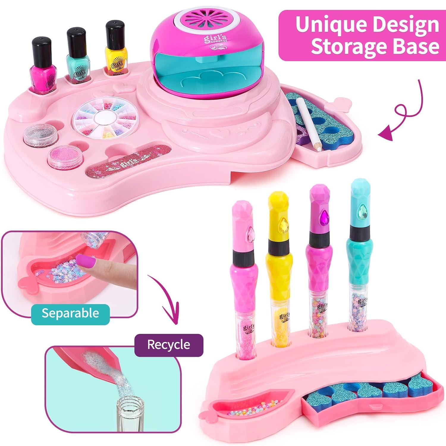 Nagelstudio Kinder Mädchen Geschenk 6 7 8 9 10 11 12 Jahre, 3 in 1 Nagellackstift Nageltrockner Peel Off Nagellack Kinder Nageldesign Nagelset Geburtstag Geschenke Mädchen Spielzeug 7-10 Jahre