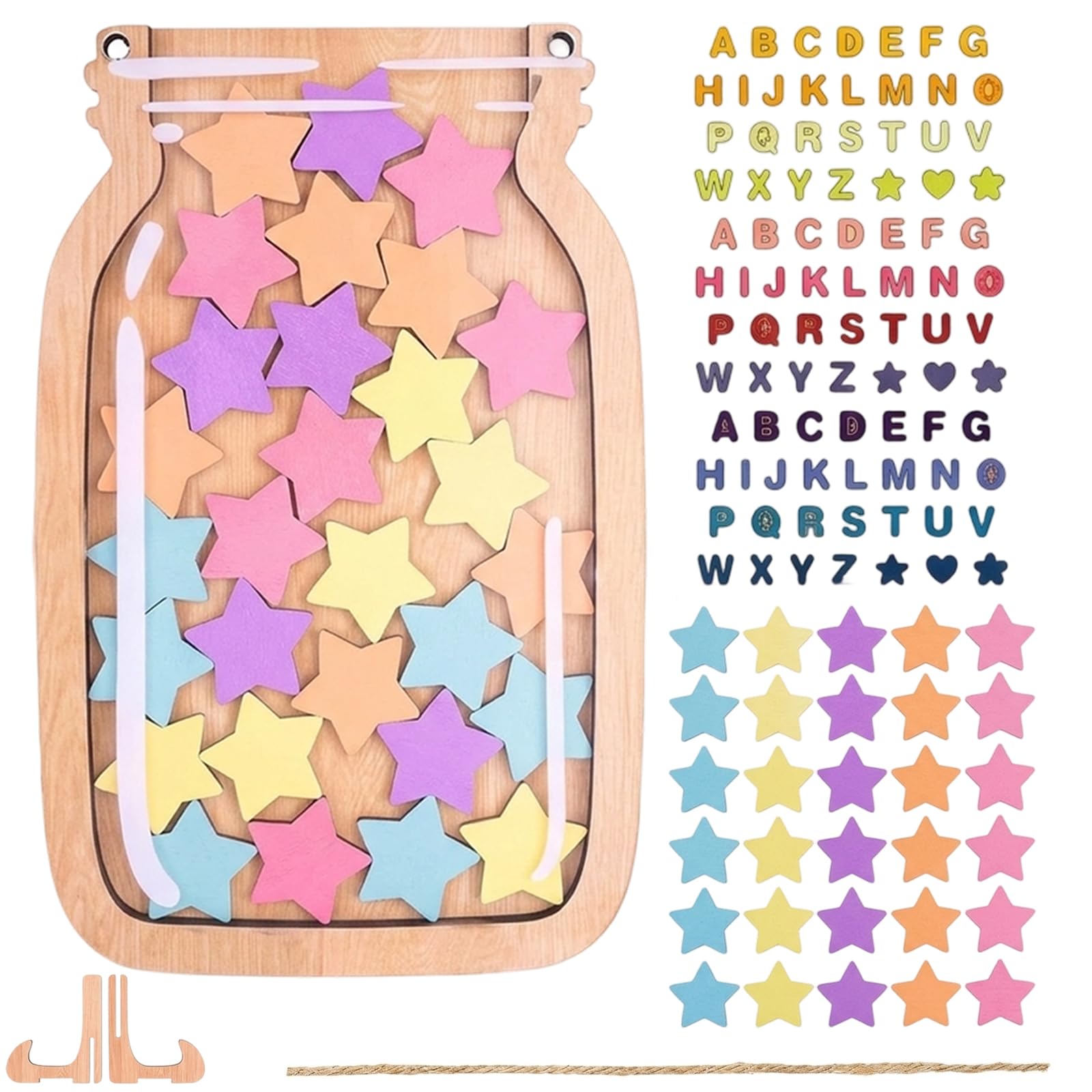 Reward Jar with 30 Stars, Reward Jar for Good Behaviour, Wooden Rewards Chart with Stickers, Motivate Good Behavior, Incentive Jars for Daily Routine, Chores, Bedtime & Class