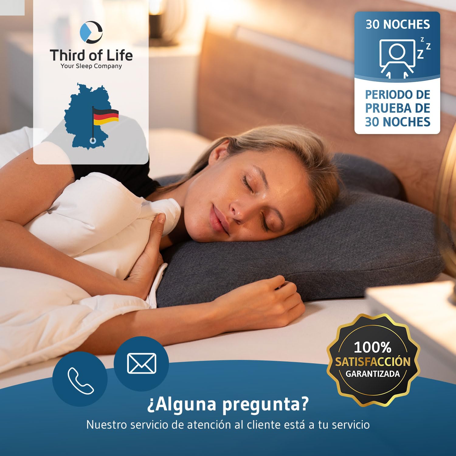 Almohada ergonómica ACAMAR Quickdry para dormir de lado, almohada cervical | Espuma viscoelástica, funda de secado rápido, cojín ortopédico, almohada mariposa, 55x47x12 cm