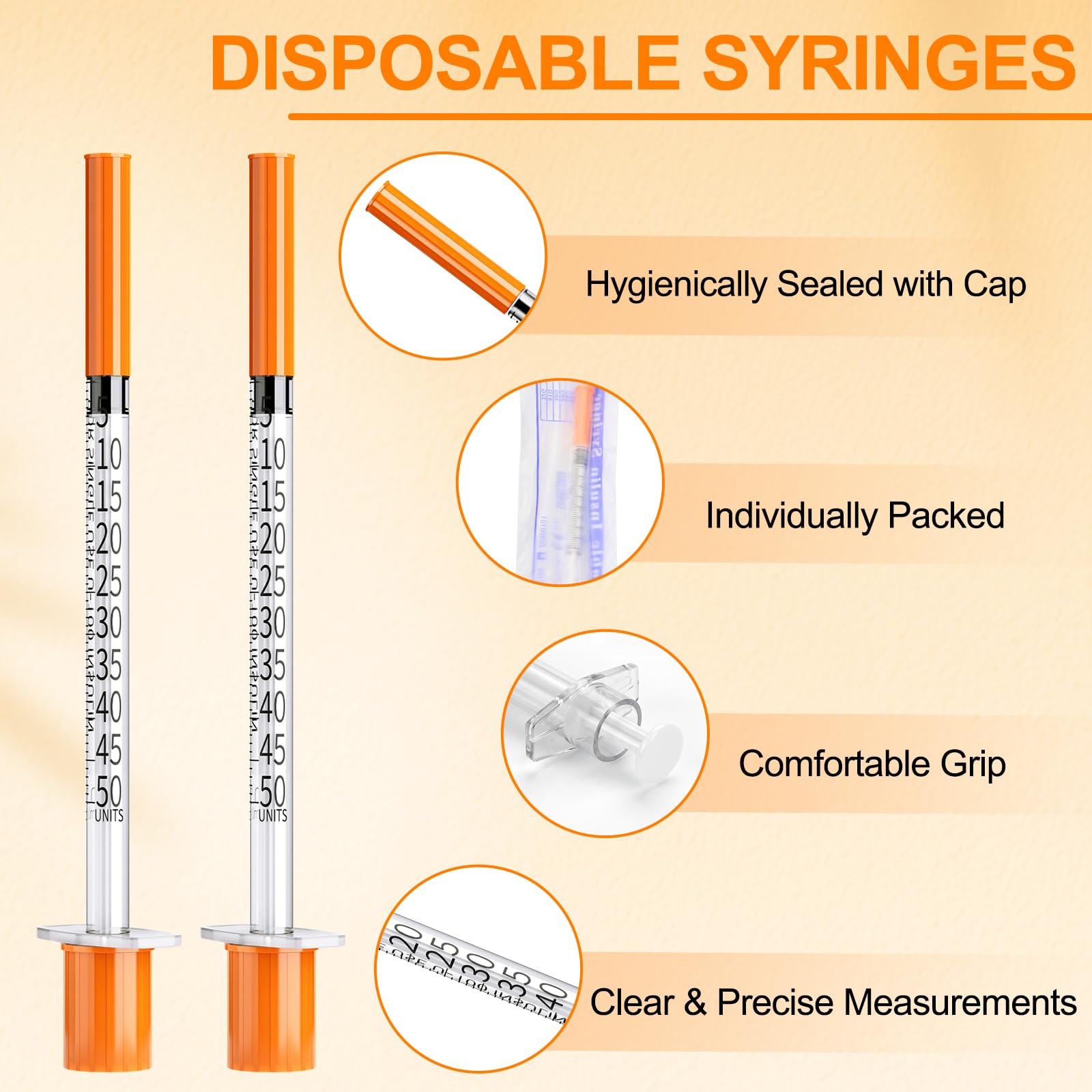 0.5ml 29Ga 1/2" (13mm) Syringes, 0.5ml/cc Disposable Syringe for Industrial Laboratory, Individually Wrapped, 100 Pack — Amazon image 2