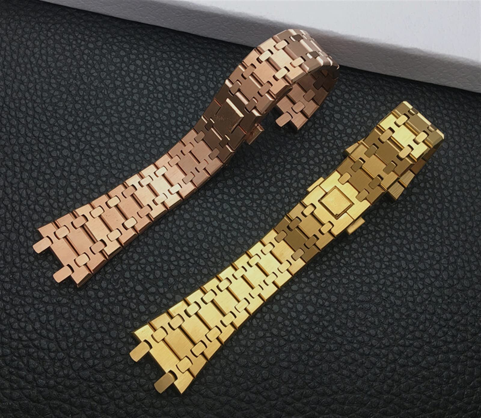 Czarny złoty srebrny pasek do zegarka 21 mm 26 mm mężczyźni kobiety bransoleta do zegarka ze stali nierdzewnej do AP ROYAL dąb składana klamra (kolor: średni złoty pasek, rozmiar: 26 mm)