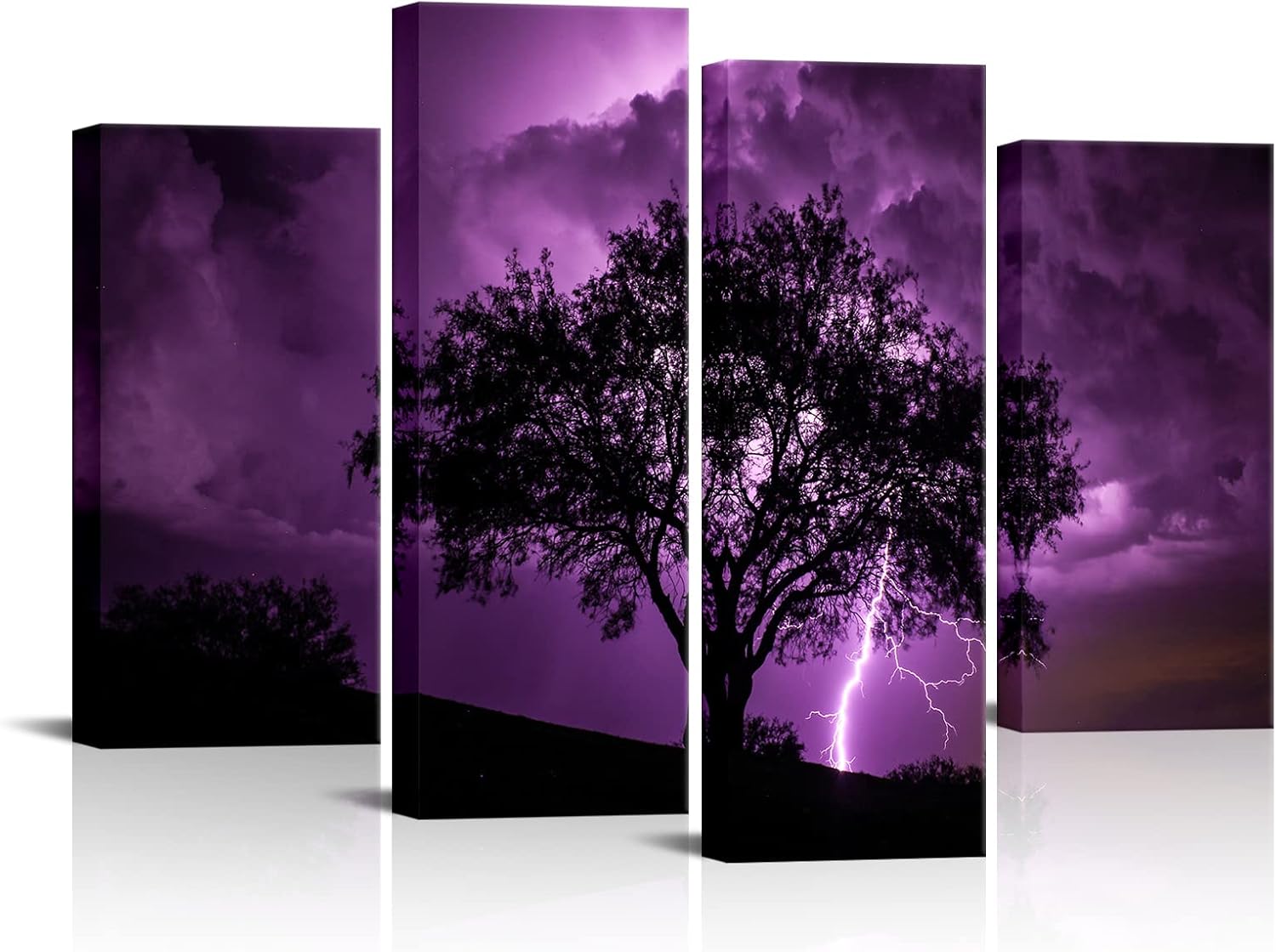 sechars Purple Tree Wall Art Big Tree with Lightning Strikes Picture Artwork Painting Modern Home Office Living Room Decor Framed Ready to Hang