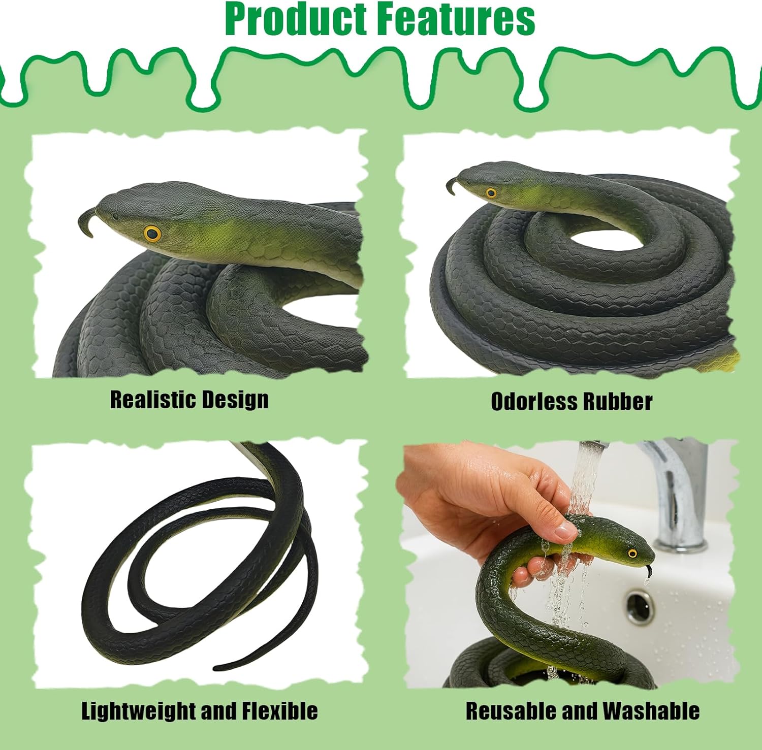 3 Pieces Realistic Fake Rubber Snake,Garden Lifelike Snake to Keep Birds Away Scare Squirrels, Prank Fake Snake