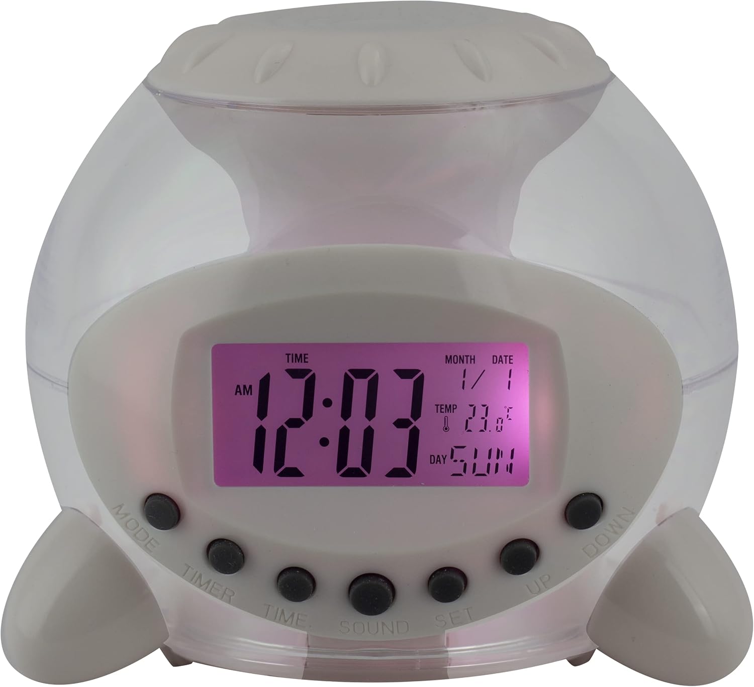 ഫ്രണ്ട് view of the Eurotime LCD Digital Alarm Clock showing the display with time, date, and temperature.