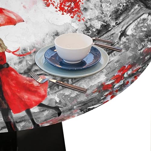 Miniatura 6 de Mantel redondo con diseño de torre Eiffel de París, pintura al óleo de arce, bordes elásticos, parte trasera de poliéster, impermeables, resistentes