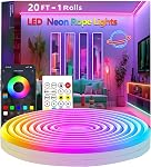 20Ft Neon Rope Lights,Flexible Led Rope Lights Control with App/Remote,Multiple Modes Rope Light,IP65 Outdoor Waterproof,Music Sync Light Strip for Bedroom