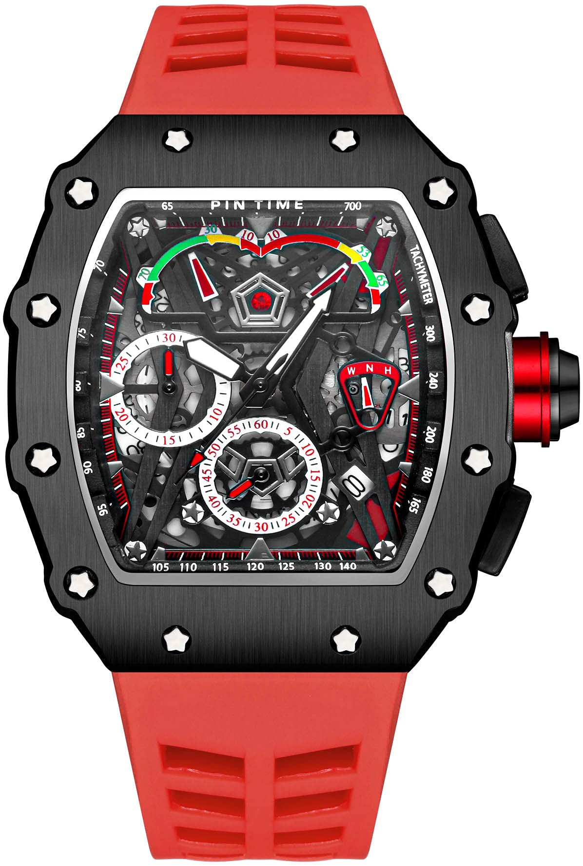 Męskie unikalne punkowe błyszczące Iced Out Dress Zegarki Tonneau prostokątne zegarki dla mężczyzn wodoodporny analogowy chronograf sport praca męski zegarek na rękę świecący pasek silikonowy