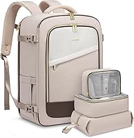 Vista 12 de LOVEVOOK - Mochila de viaje para mujer, mochila de 40 l para llevar en avión, Beige-Marrón