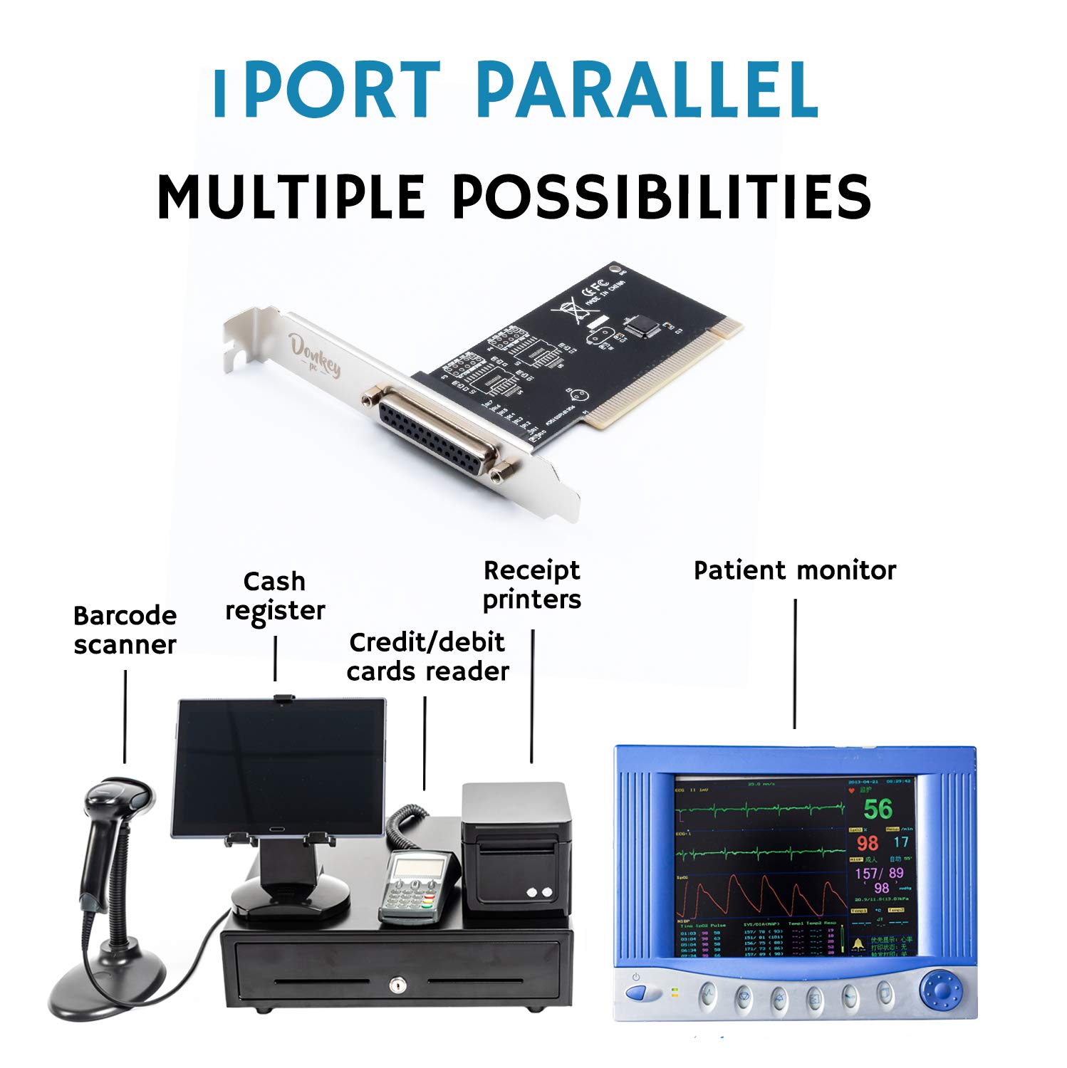 PCI Card 1 Parallel-Port Multi-Mode IEEE 1284 (SPP, PS2, EPP, ECP). Bis zu 1,5 Mbit/s. Kompatibel mit Linux und Windows. Low Peril Bracket inklusive.