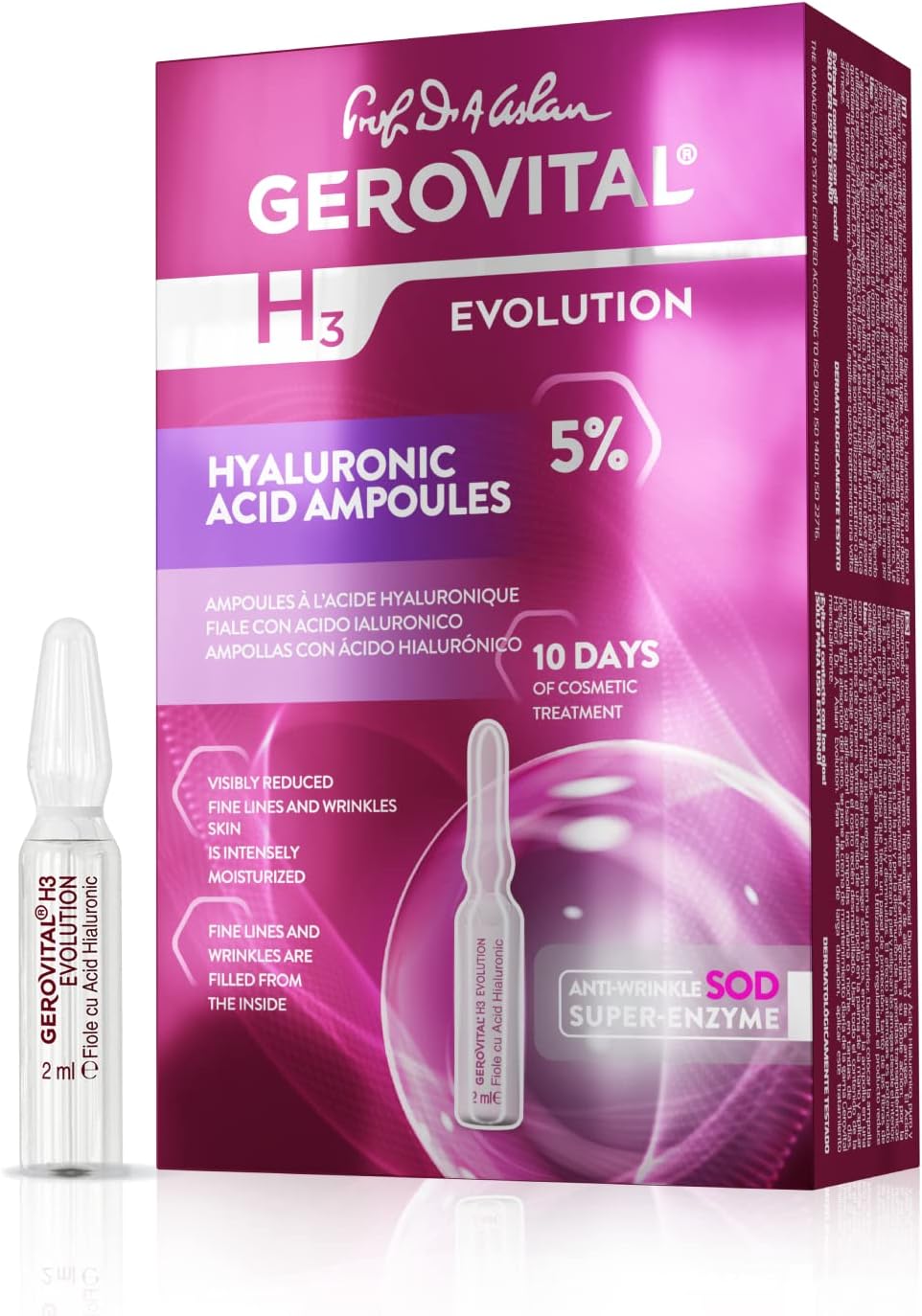 H3 EVOLUTION, Hyaluronic Acid Ampoules With Superoxide Dismutase (The Anti-Aging Super-Enzyme) 30+ (10 ampoules x 2ml) (FOR EXTERNAL USE ONLY!)