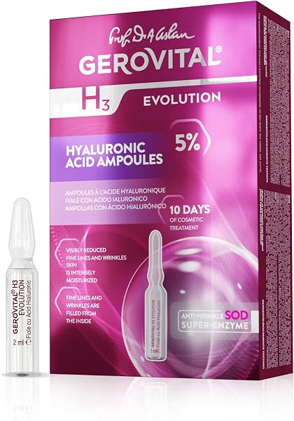 GEROVITAL EVOLUTION Hyaluronic Acid Serum for Face - Moisturizer, Regenerating, Hydrating Serum, Anti-Wrinkle, Anti-Aging Facial Serum for Fine Lines and Increased Skin Elasticity, 10 Vials x 2ml