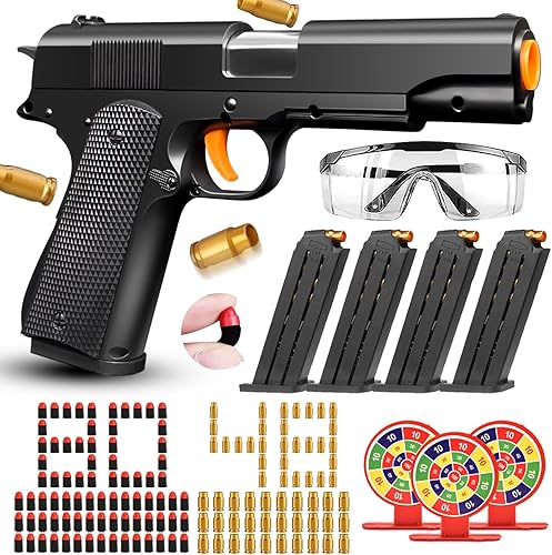 Miniatura 9 de Pistola de juguete de bala suave, pistola falsa negra, pistola de juguete para expulsar pistolas de juguete para niños, modelo educativo, juego de