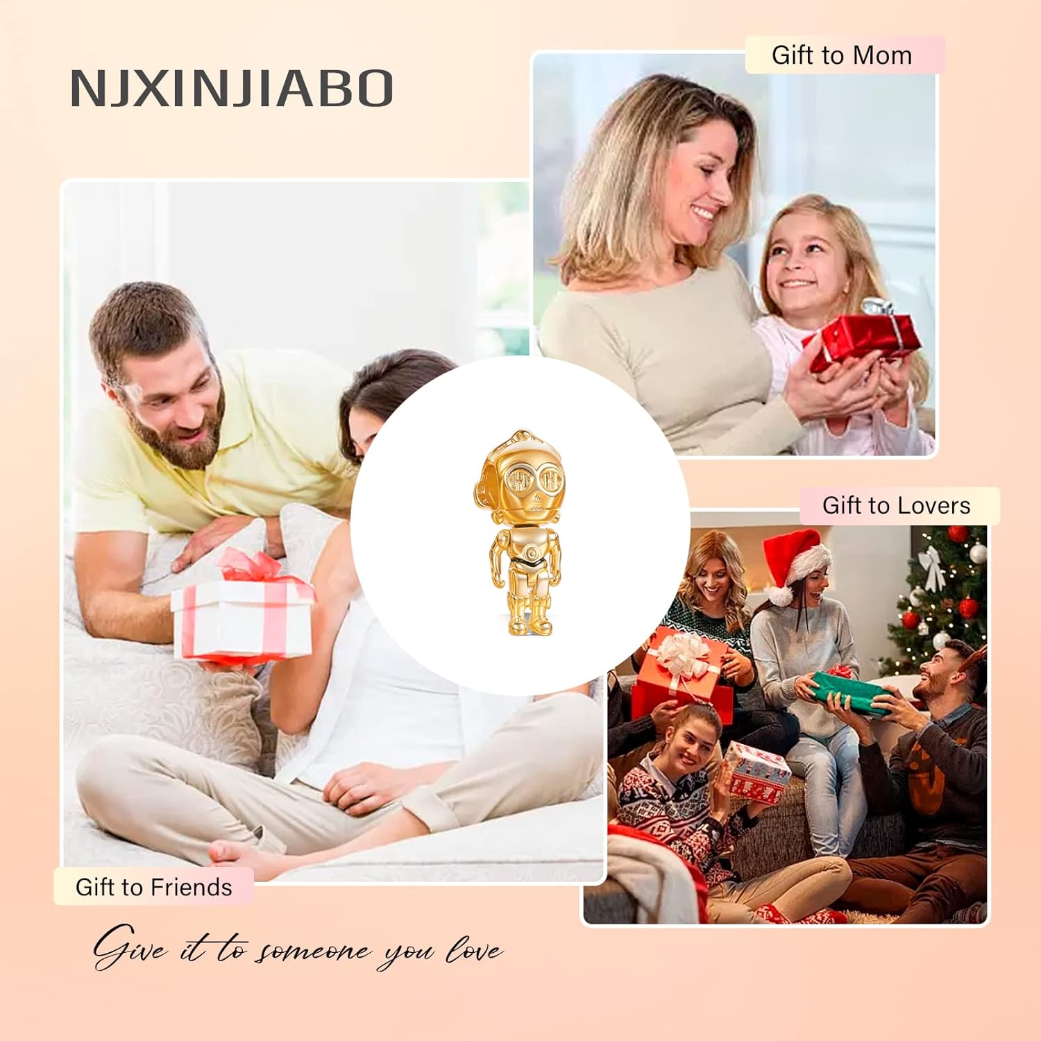 925 Sterling Silver Charms Golden robot, monster Beads For Women Bracelets Necklace 3 Piece/Package (Charm Set- F) - Image 6