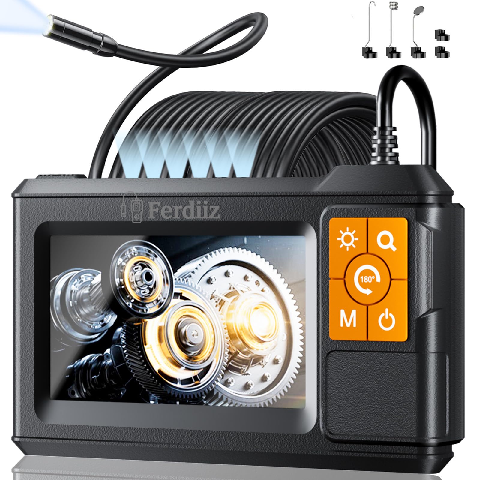 Endoskopkamera mit Licht Ferdiiz, 1080P HD Inspektionskamera mit 4,3-Zoll-IPS-Bildschirm, IP67 wasserdichte Rohrkamera, 8 Einstellbare LED-Kanalkamera - 10M