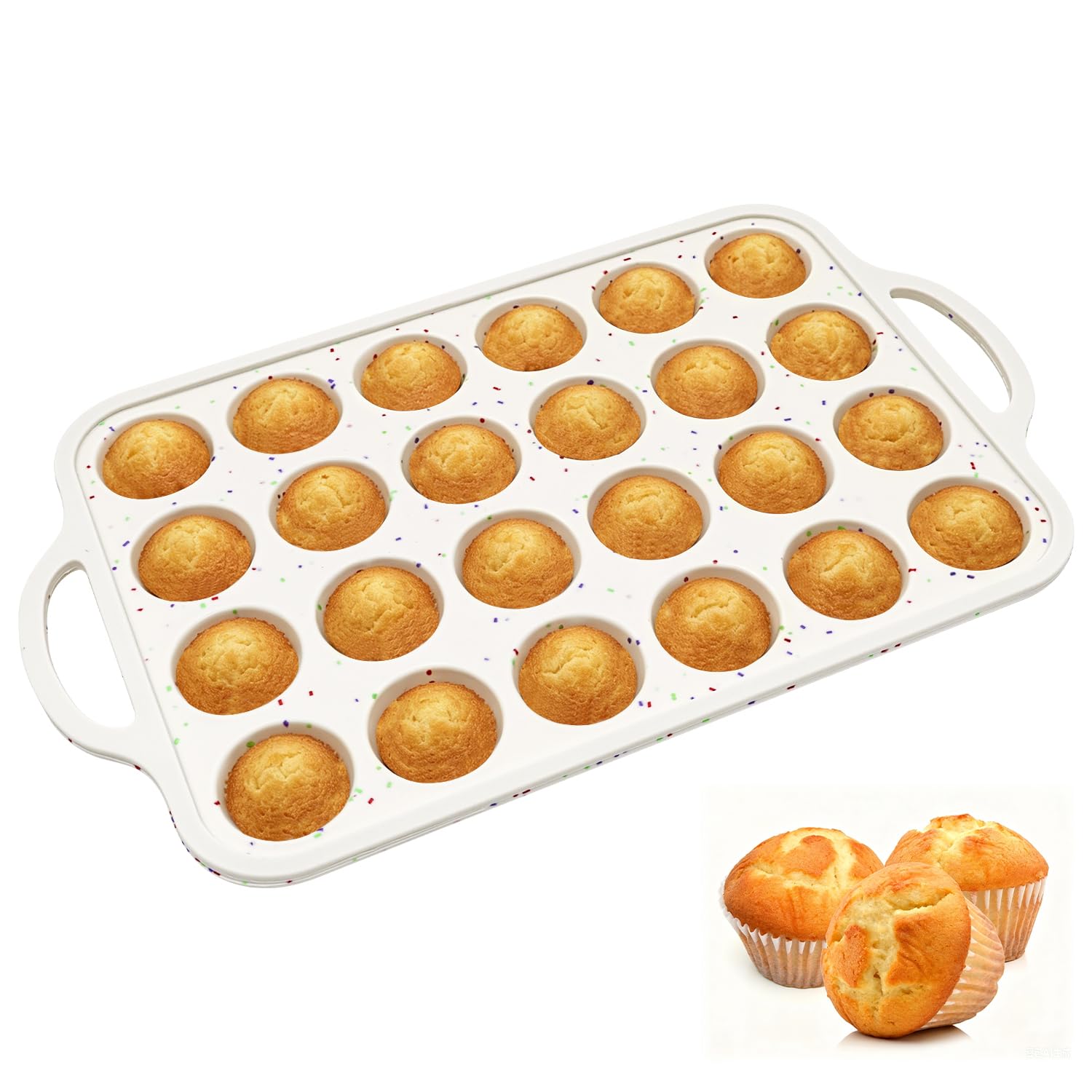 Yumatch Mini Muffin Tray 24 Cup Silicone Muffins Pan, Nonstick Cupcake Tin, Silicon Mould Bakeware, Baking Tins for Mini Mince Pie, Cupcakes, Oven and Dishwasher Safe