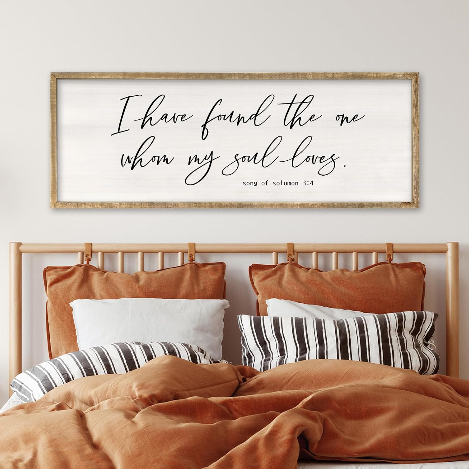 RLWangChao I Have Found The One Whom My Soul Loves Wall Art 40x15 Inch Large Song of Solomon 3:4 Sign Master Bedroom Above Bed Wood Frame Wall Hanging Decor (Wood)