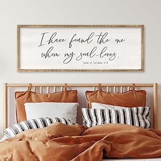 RLWangChao I Have Found The One Whom My Soul Loves Wall Art Sign 32x12 Inch Large Rustic Master Bedroom Above Bed Bible Ve...