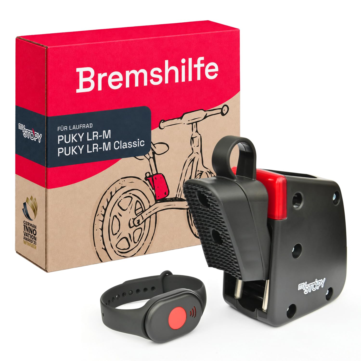 Bremsassistent für PUKY Modell LR M/LR M Classic mit Motiv (Schwarz) I für Kinder ab 2Jahre | integriertes Rücklicht für mehr Sicherheit