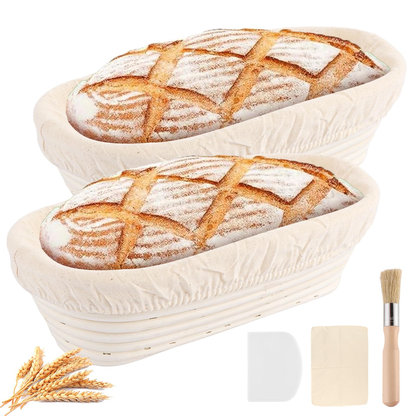 Set Di Cestini Per Lievitazione In Silicone Per Pane 28 Cm, Con Raschietto, Pennello E Spatola - Kit Pieghevole Per Pane Naturale E Lievito Madre