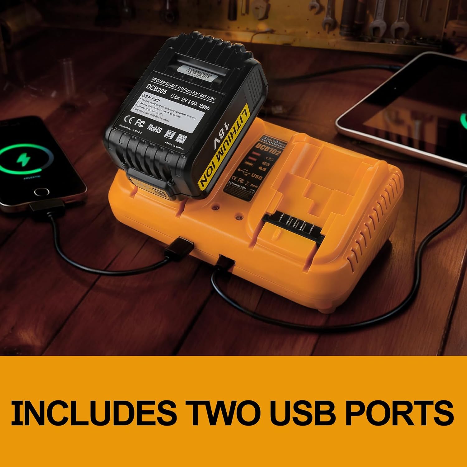 DCB102 Fast Charger Replacement for Dewalt Battery Charger, with 2 USB Port Compatible with Dewalt 12V 20V Batteries - Image 6