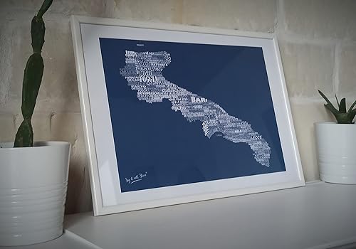 Miniatura 5 de A3 Puglia Apulia Dark Blue Modern Map Double-Sided - Shaped out of Names of Towns & Cities - 11.7x16.5in Premium Paper - NO FRAME - Poster Print