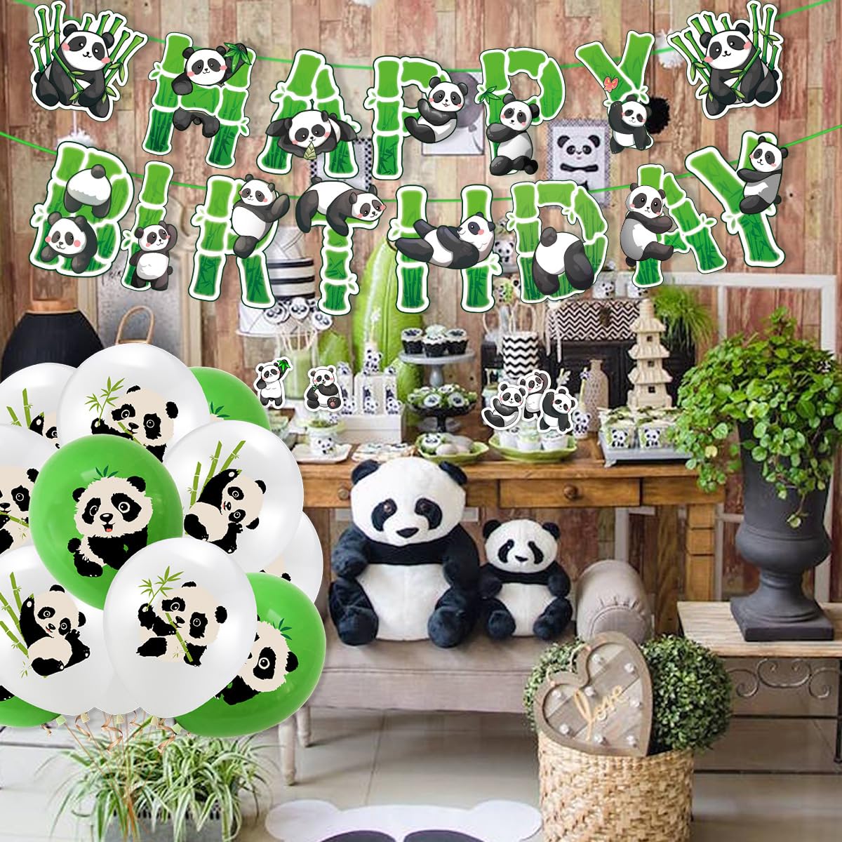 Decorazioni Festa Panda - 40 Pezzi: Palloncini, Striscione, Bandiere, Tema Compleanno Per Bambini E Bambine - 5
